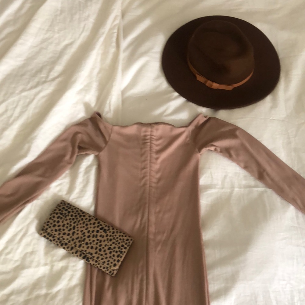 Pretty little thing nude off shoulder mini dress